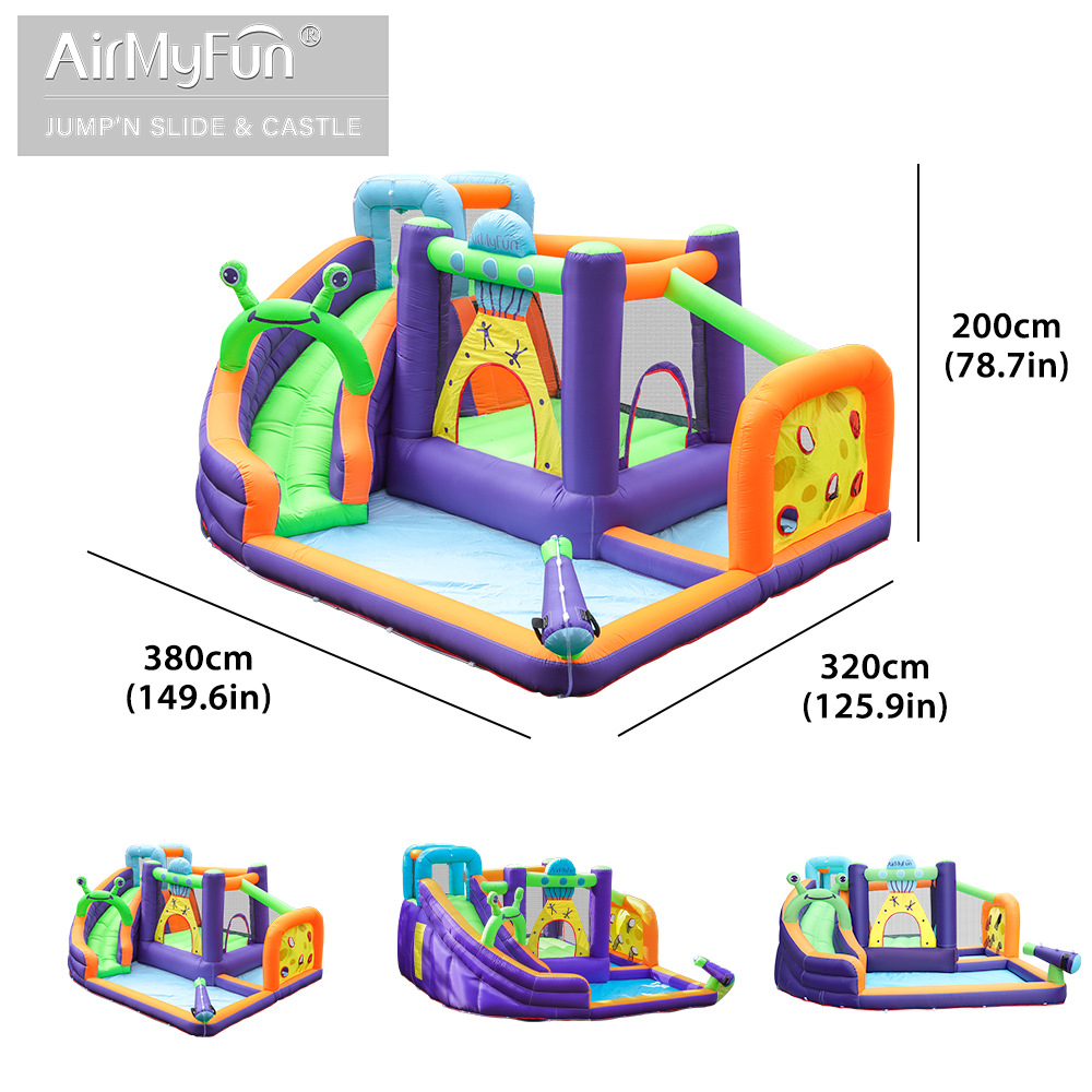 AMF | Castillo inflable pequeño para exteriores, tobogán acuático para niños, trampolín inflable, castillo inflable pequeño para el hogar