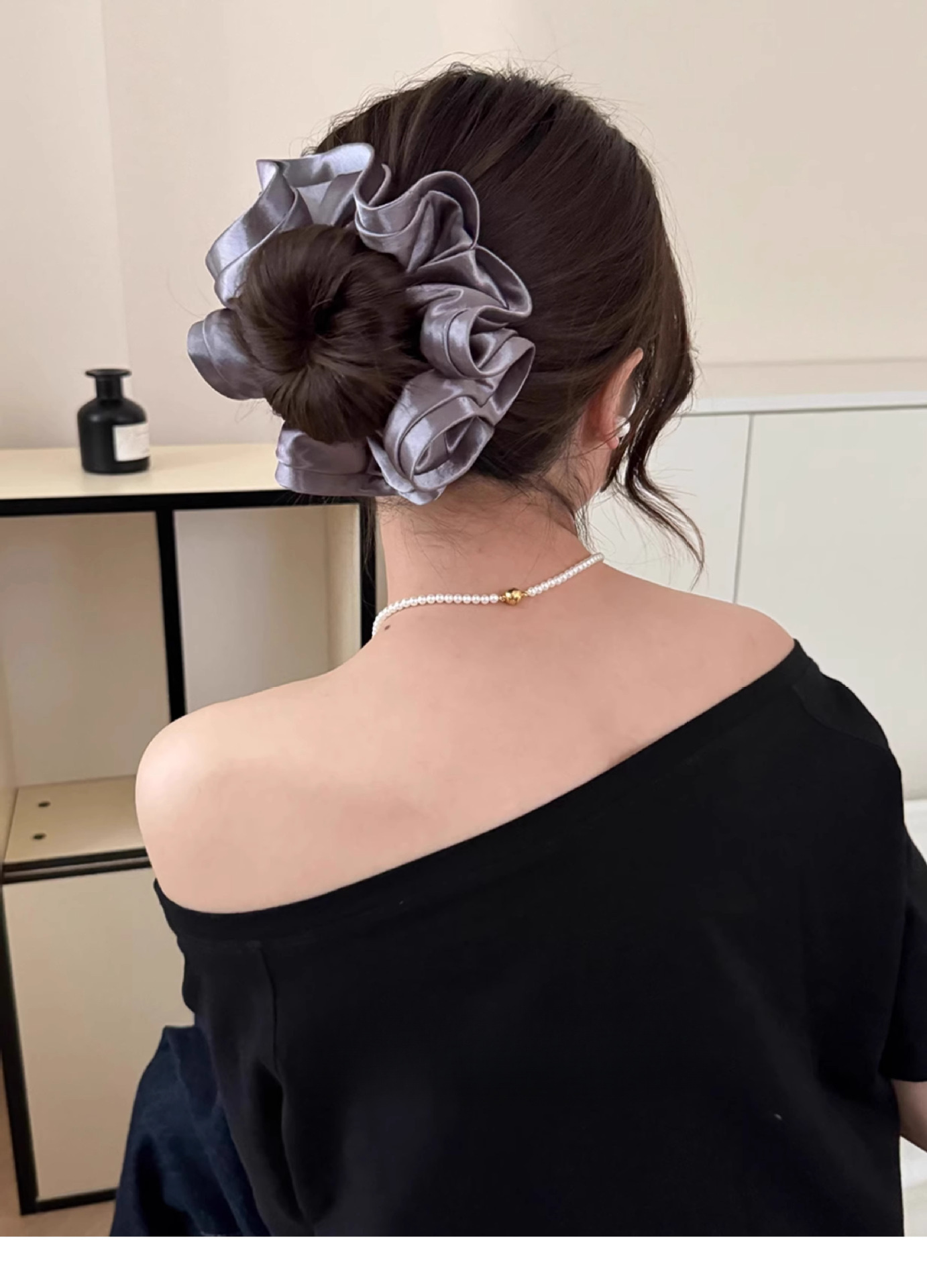 Korean Style Cyber Celebrity Pearlescent Satin Ruffled Large Intestine Hair Ring High-grade Tie Rope Women's Elegant Horseshoe Hair Rope Tie Head Flower