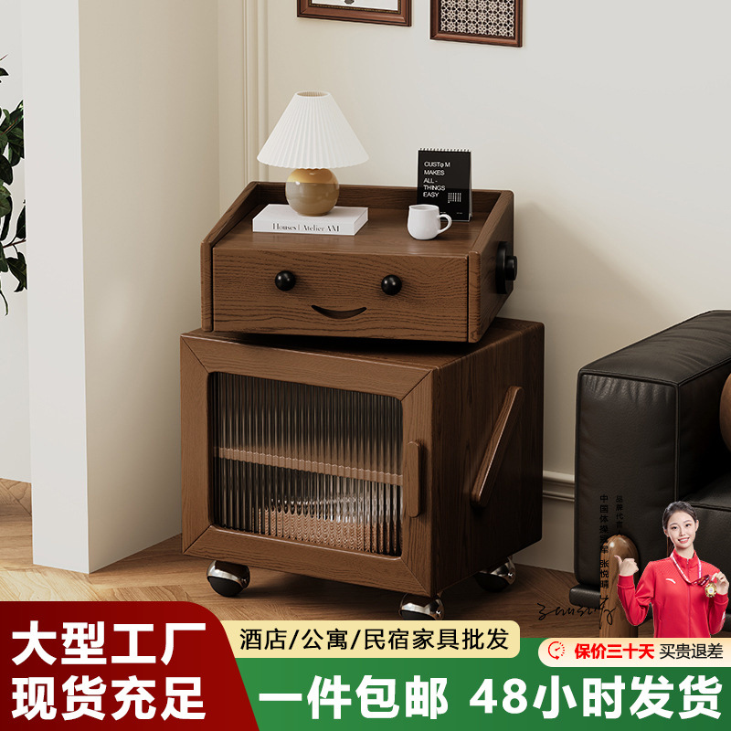 Solid Wood Bedside Table Bedroom Simple Creative Living Room Robot Storage Cabinet with Light Storage Cabinet Children's Side Cabinet Bedside Cabinet