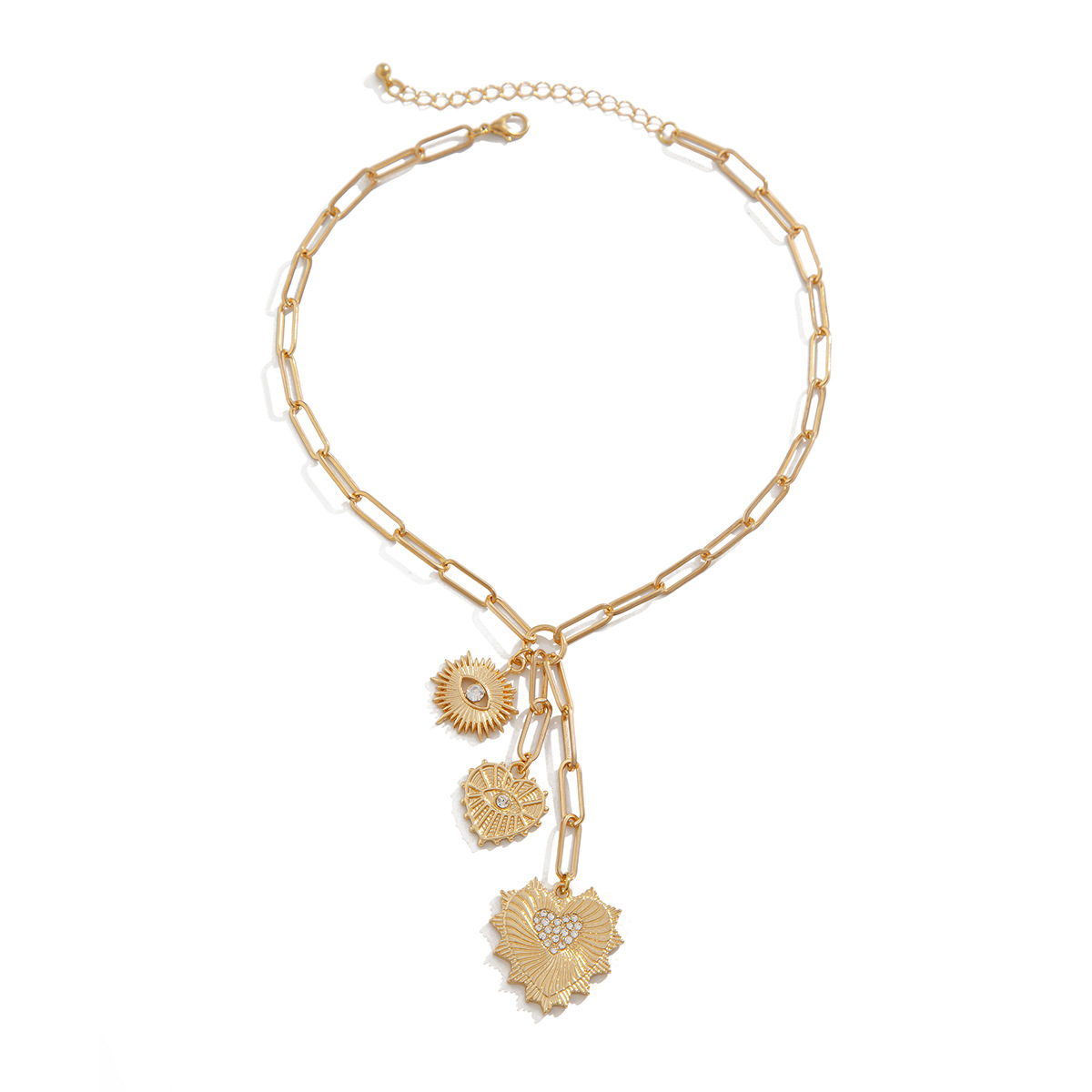 Bijoux transfrontaliers européens et américains de style minimaliste, chaîne ras du cou en métal à multiples facettes avec pampille et œillet._voghion.com
