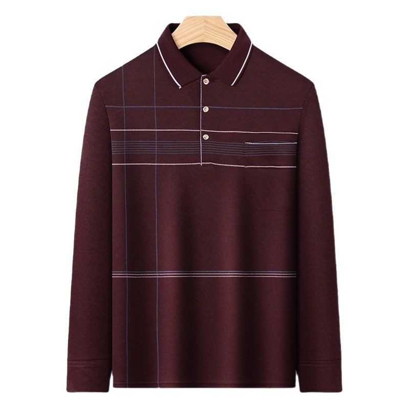 Camiseta de manga larga para hombres de mediana edad Papá usa camiseta de bolsillo suelto camisa de fondo de solapa delgada de mediana edad y ancianos Polo de edad avanzada