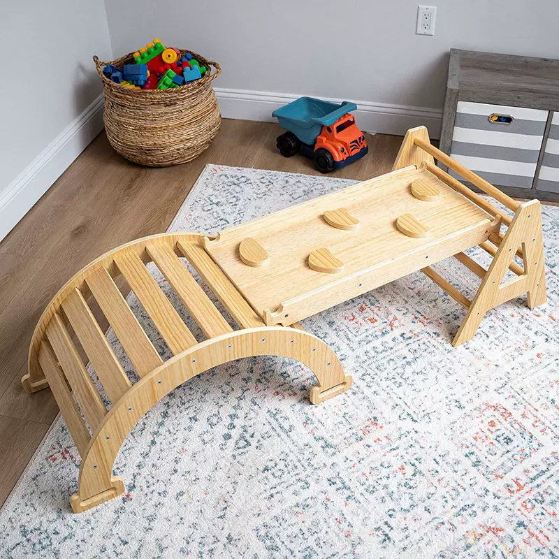 定制木制儿童滑梯攀爬架弧形爬梯跷跷板宝宝健身架婴儿益智玩具