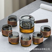 厂侧把胡桃木玻璃茶壶蒸煮两用日式烧水茶具高硼硅可明火功夫茶具