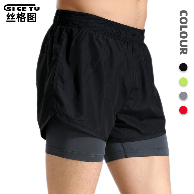 Cross-Border Two-In-One Sports Shorts for Men, Summer Elastic Quick-Dry Fitness Shorts, Basketball Training Marathon Running Shorts
