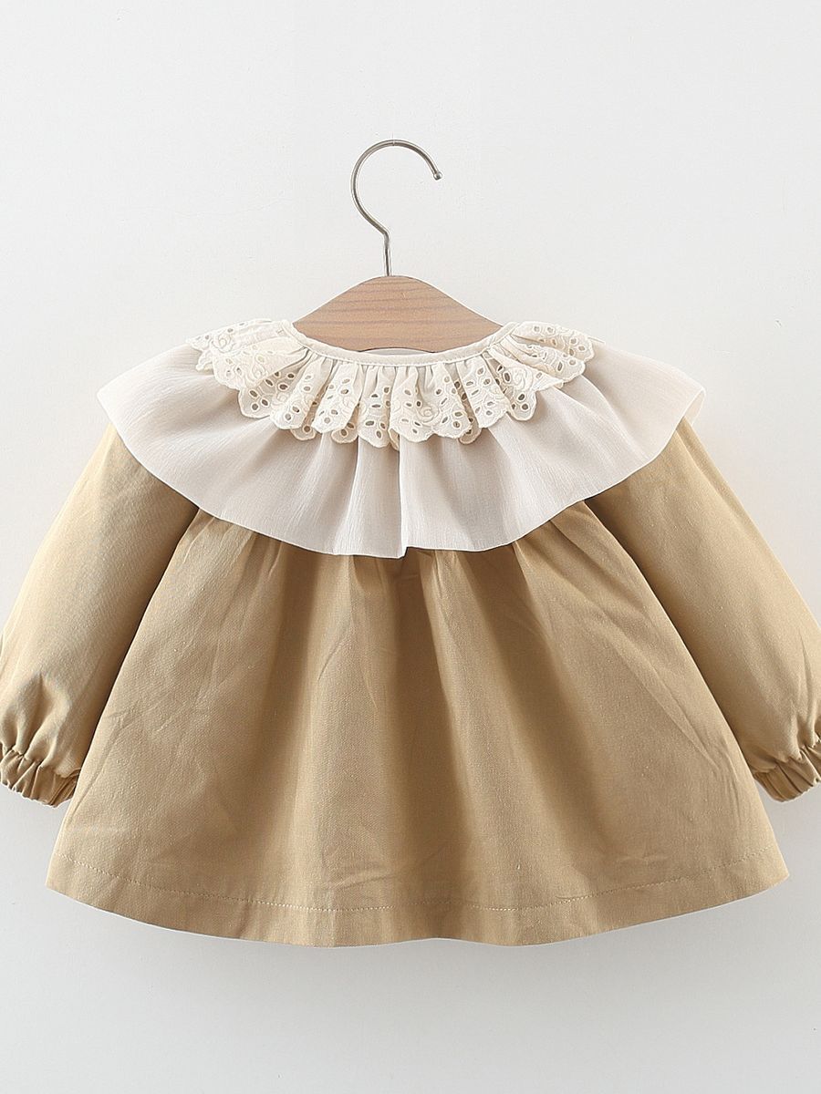 1599 otoño nueva ropa de los niños niñas de encaje solapa trench coat estilo coreano color sólido cardigan trench Coat image 2