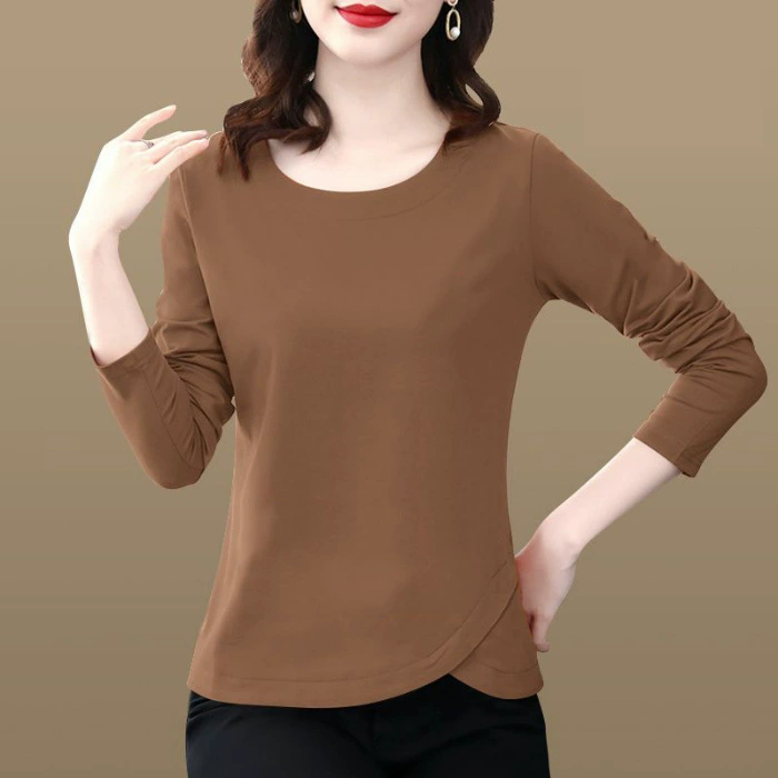Трансграничная осень и зима новая рубашка с длинным рукавом свободная дикая модная футболка удобная топа с круглым вырезом