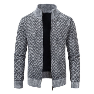 Cross-border sweater men's autumn and winter New Stand Collar knitted jacket casual men's sweater zipper coat European size