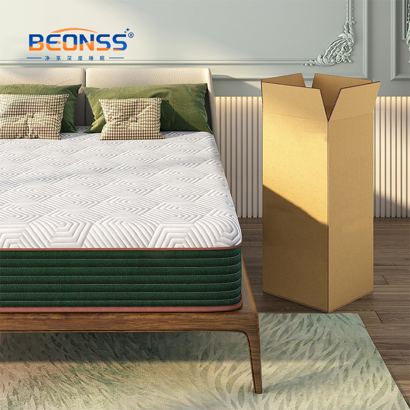 Gel memory foam hybrid mattress, boxed, with 7-zone independent pocket spring, used to cool sleep