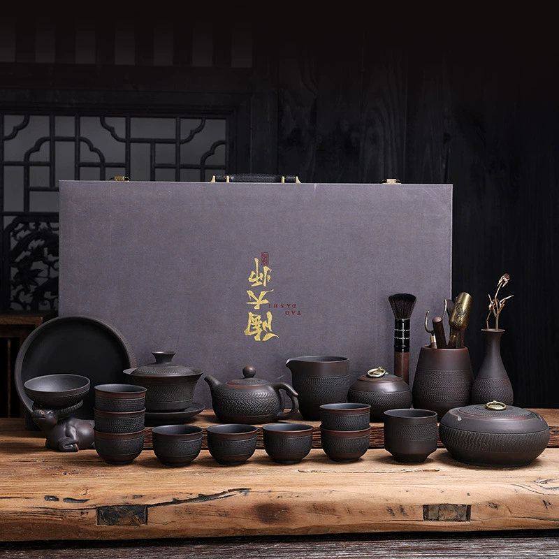 High-end tea set for office, retro ceramic gift box, teapot, light luxury style