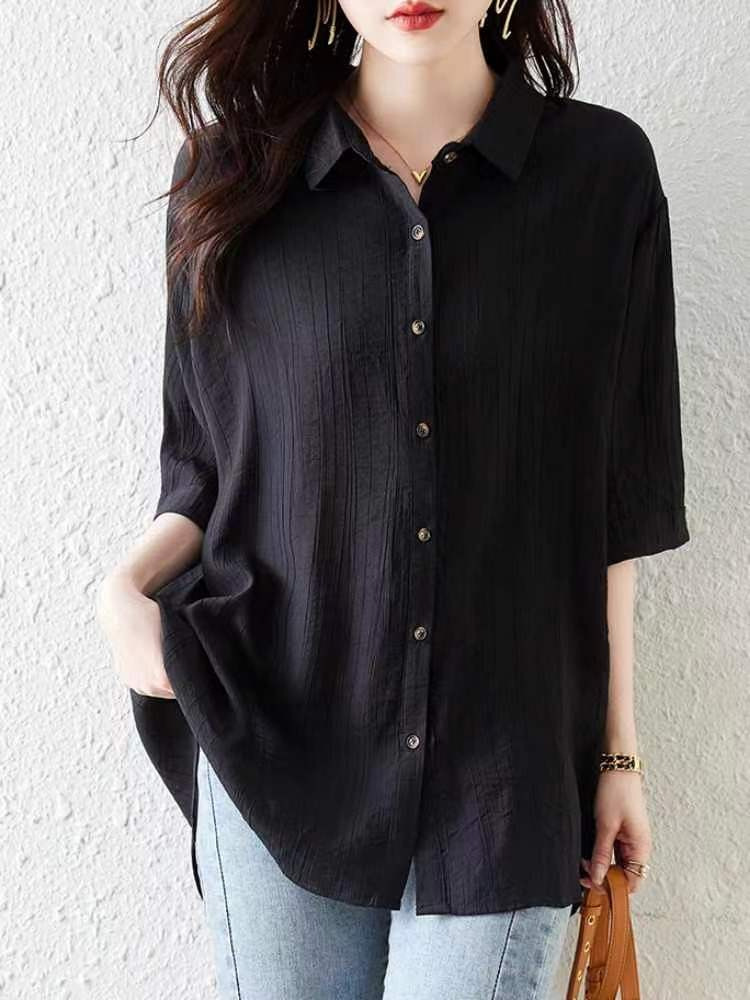 French Short-Sleeved Shirt Women's Design Mid-Length Shirt 2025 Summer New Design Chic and Unique Top