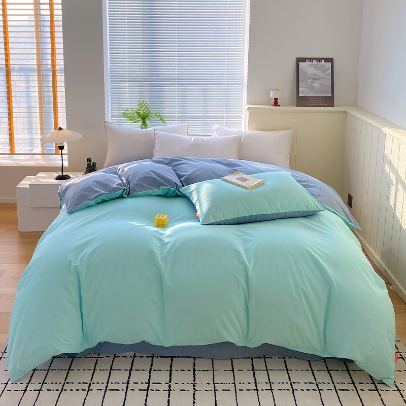 Madre y bebé clase A simple de color sólido doblemente todo el algodón lavado con agua cuatro piezas de algodón dormitorio de estudiantes tres piezas de sábanas cubiertas