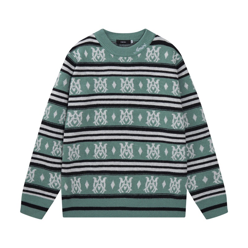 New AMI@RI cross-border export style, featuring a unique logo embroidery and jacquard pattern, round-neck knitted sweater, unisex design