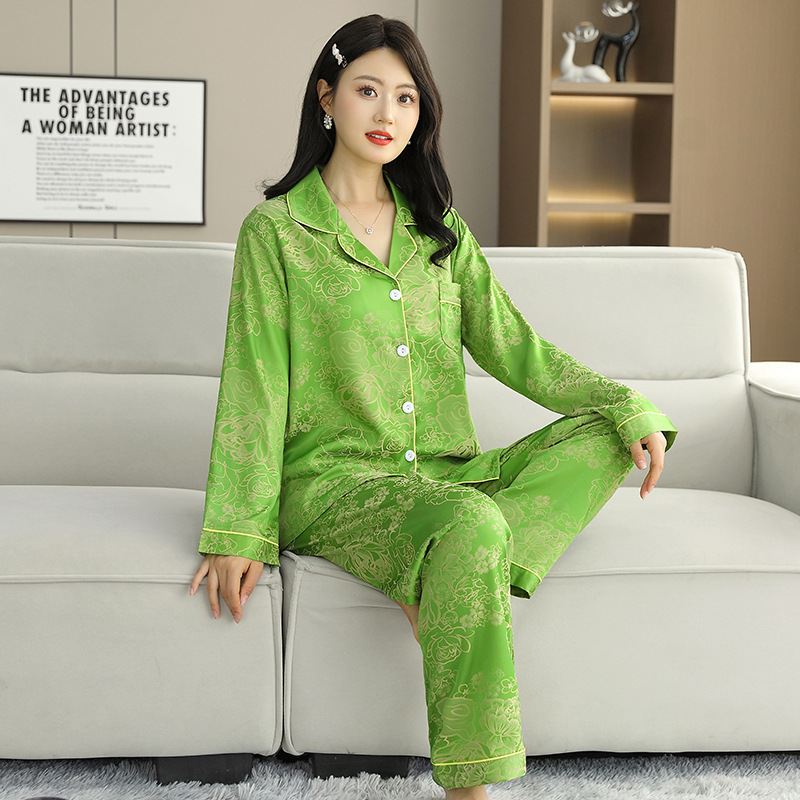 에메랄드 그린 피치 자카드(긴소매, 바지)