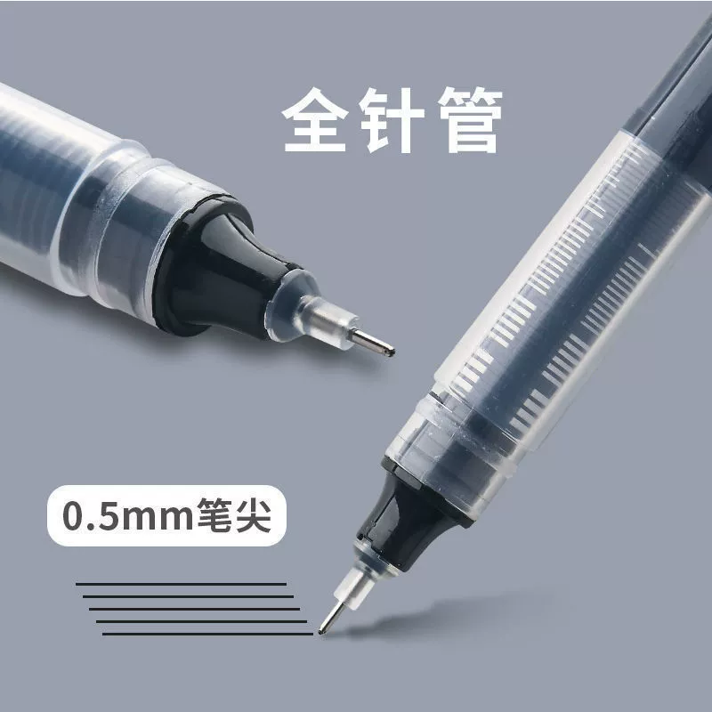 Rollerball pen 0.5 mm quick-dry, water-based ink — student smooth-writing transparent cap