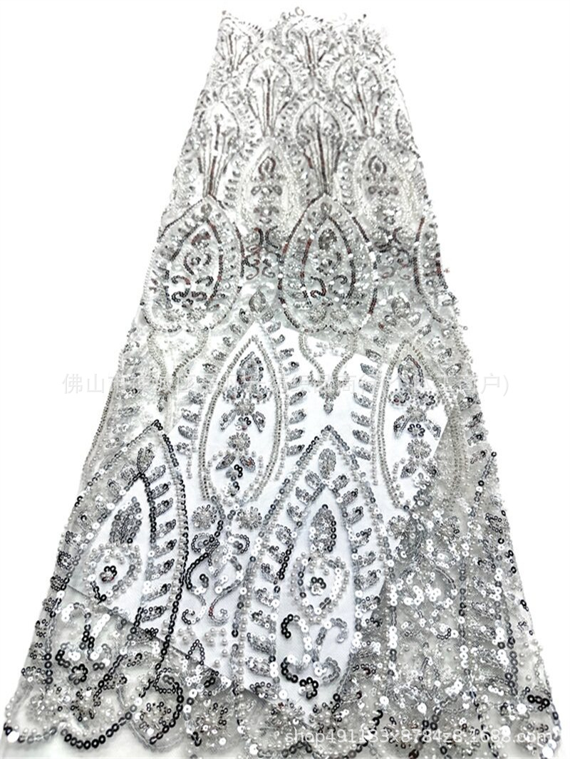 Tejido de boda de importación sequinilla tubo de perlas de bordado de computadora 130 ancho de stock rápido soporte de prueba