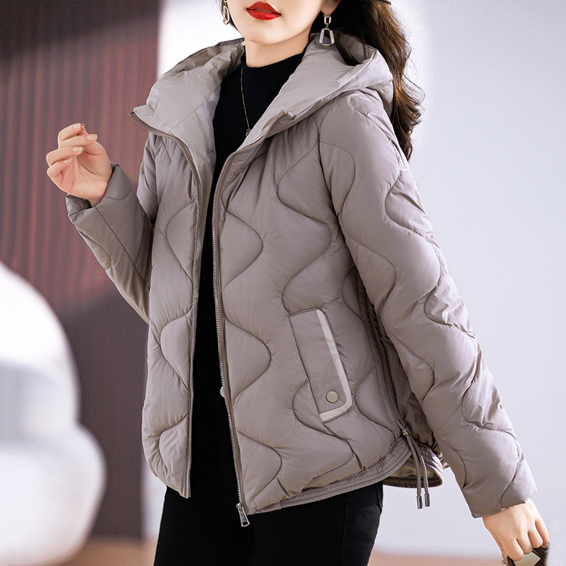 Algodón corto para mujeres 2024 nuevo estilo brillante estilo exterior delgado y ligero algodón encapuchado chaqueta de algodón para mujeres image 9