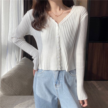 纯欲风洋气长袖针织开衫女秋季2025新款韩版V领修身短款长袖上衣