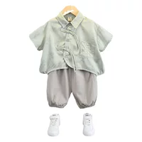 Летний костюм для мальчиков 2023 Новый западный стиль Baby Hanfu Китайский стиль Рубашка с короткими рукавами Летний Детский костюм Тан