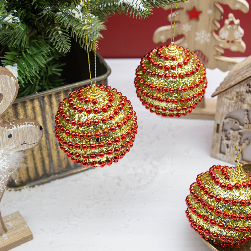 En stock 8CM 6 Paquete de bolas de Navidad bola de la cadena de espuma de color de oro en polvo BOLA DE Navidad centro comercial decoración de Navidad Decoración