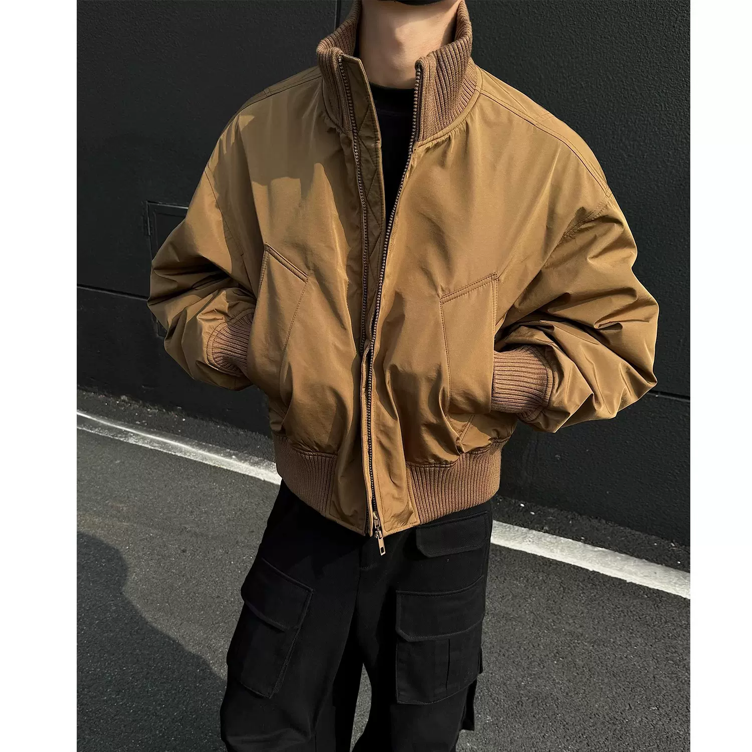 美式cleanfit短款立领痞帅棒球棉服男外套秋冬加厚保暖高级感棉衣