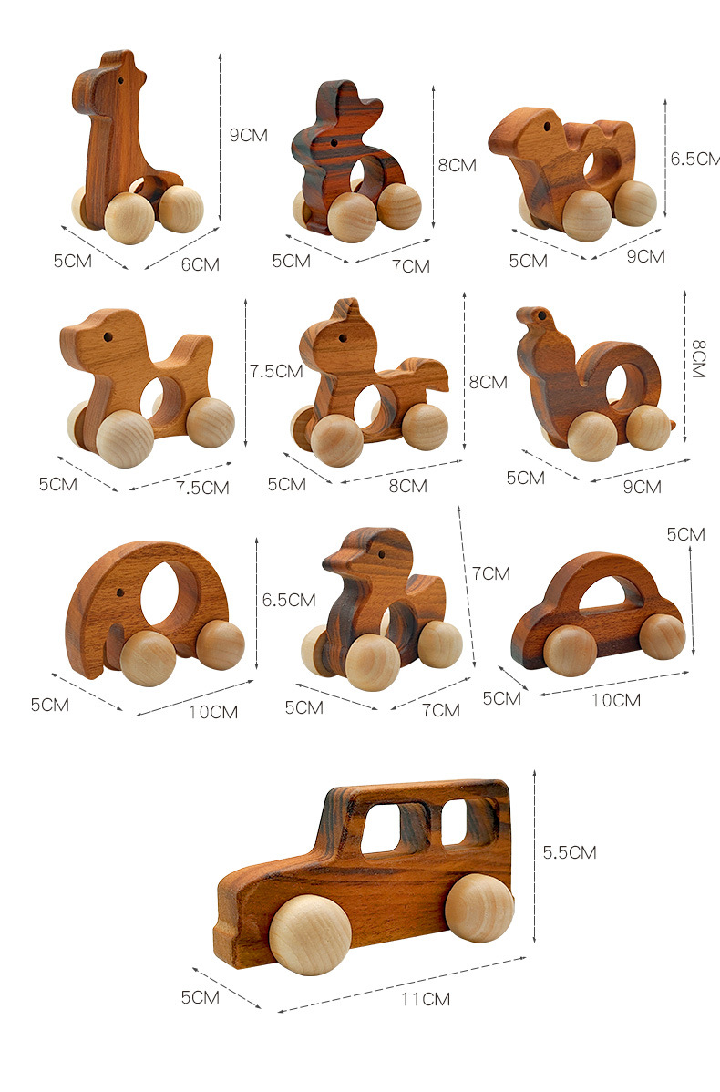 Solid Wood Push Toy with Natural Finish, Eco-Friendly Water-Based Paint, Safe for Baby Teething, Multiple Styles Available, Gift-Suitable