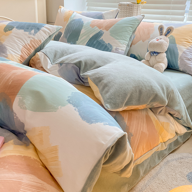 Juego de cama de lana de coral de leche de invierno de cuatro piezas 2024 sábanas nuevas fundas de edredón sábana ropa de cama