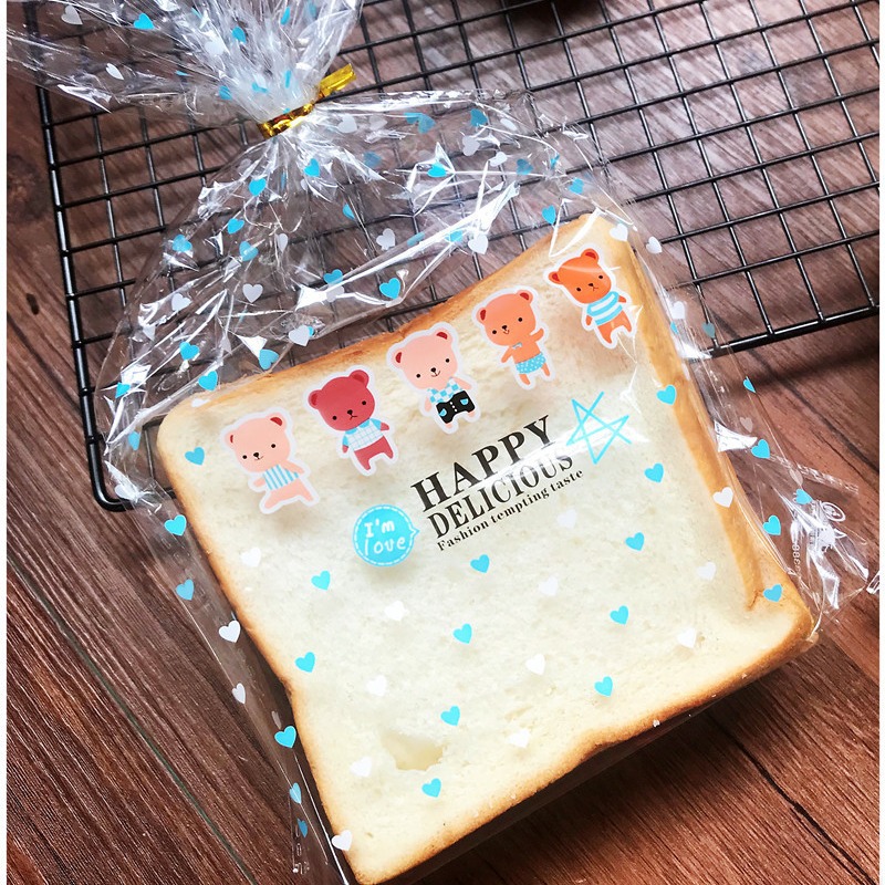 快乐小熊平口袋牛轧饼糖吐司面包袋子现透明烘焙包装袋OPP袋100个