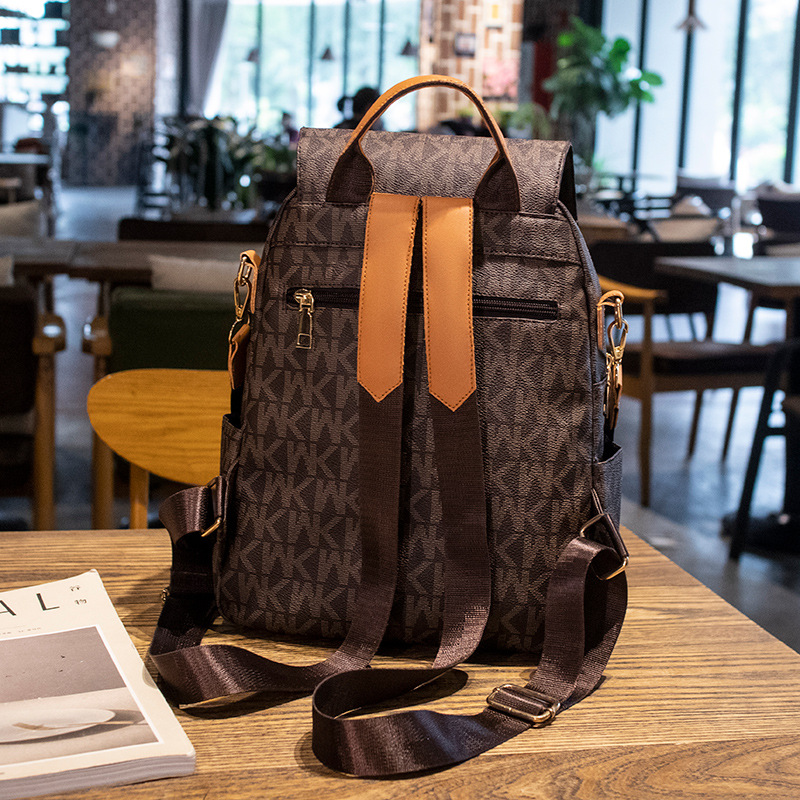 Nueva mochila transfronteriza de moda para mujer de gran capacidad Bolsa de viaje casual para mujer simple impresa Mochila De cuero suave