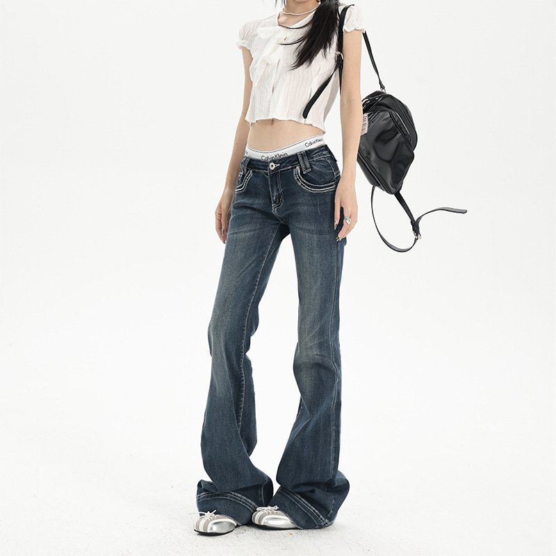 American Retro Low-Waist Flared Jeans for Women, 2026 Summer New Style, Sexy Elastic Slim-Fit Flared Pants