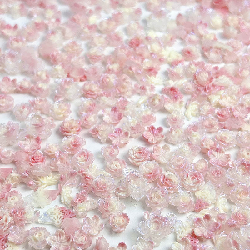 Summer New Colorful Fine Flash Pink Rose Camellia Nail Ornaments Luminous Nail Ornaments Wholesale