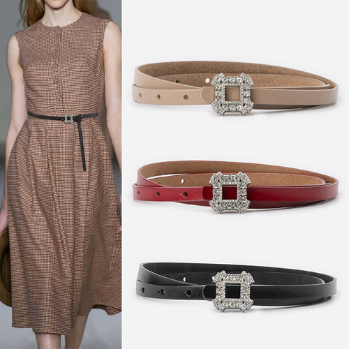 Studded Leather Women's 1.0-Inch Skinny Belt: Cowhide Design Perfect for Dresses or Casual Pants—All-Match Style, Drop Shipping Available