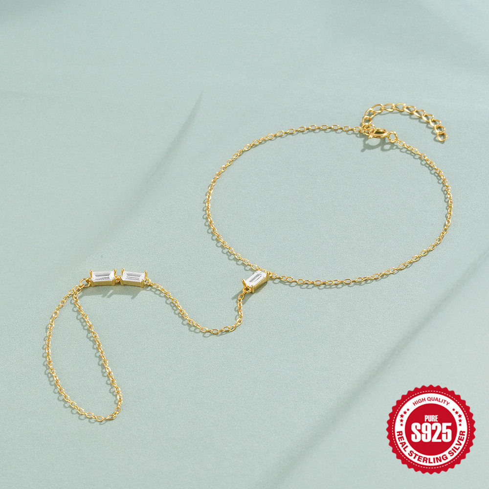 Transfronterizo s925 plata esterlina moda y temperamento simple 3 exquisitos diamantes pulsera femenina con cadena de anillos joyería de mano de moda