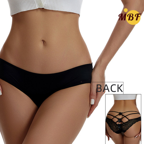 Mid-rise sexy lace lady underwear, semi-transparent mesh with hollow openings, ultra-thin invisible triangle underwear for women