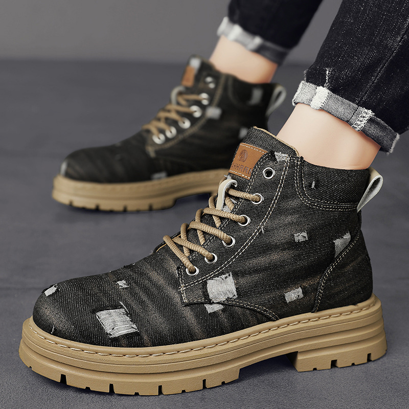 Store størrelser nye moderigtige par denim slidte Martin britiske arbejdsstøvler, motorcykelstøvler_voghion.com