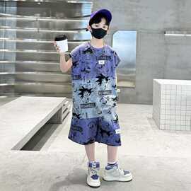 儿童夏季无袖套装2025新款中大童背心坎肩两件套夏装
