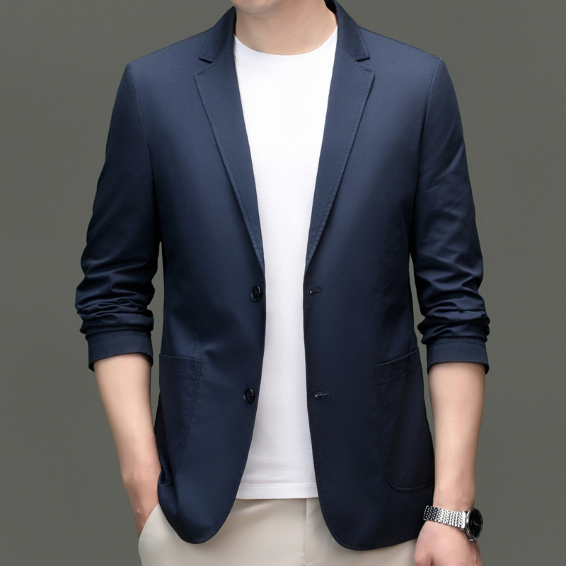 春季新款纯棉免烫抗皱休闲西服男修身短款商务西装外套春秋单西