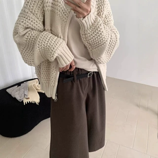 韩版菠萝针设计感粗针毛衣女秋冬新款厚款休闲风时尚拉链针织开衫