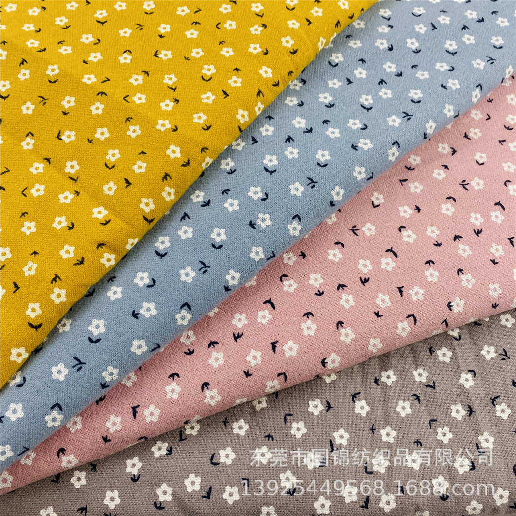 秋冬小清新磨毛印花布 全棉梭织法兰绒拉绒剪毛印小花 服装面料