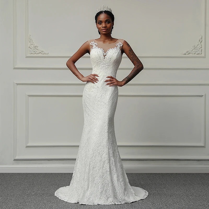 Robe de mariée sirène élégante avec décolleté épaules dénudées et laçage au dos – Robe de mariée vintage en dentelle blanc ivoire (taille personnalisée)_voghion.com