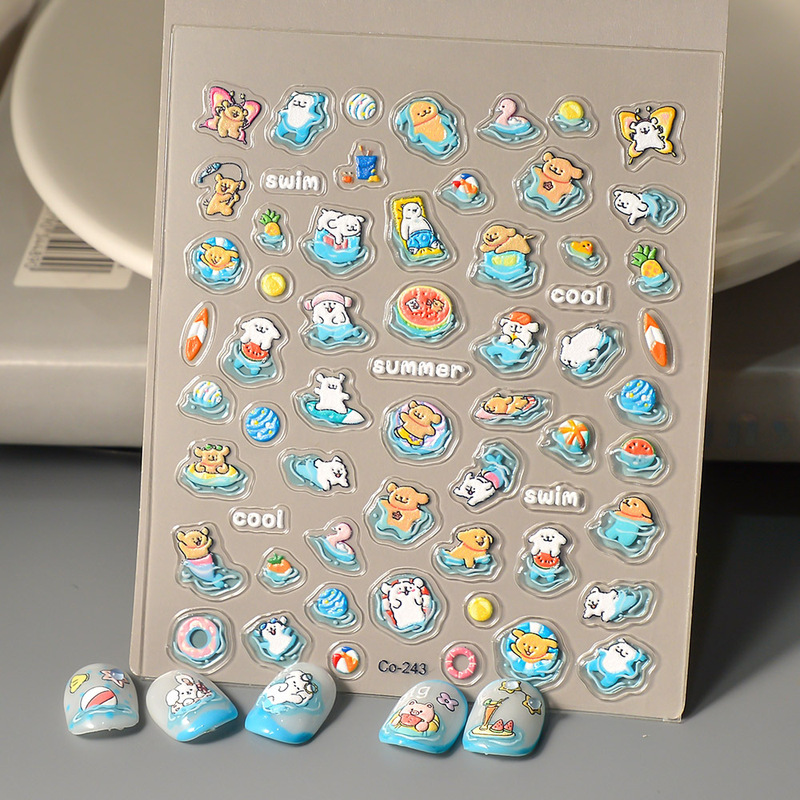 New Craft Jelly Nail Art Stickers Cartoon Small Wow Summer Refreshing Pool Vacation with Adhesive Nail Stickers Accessories