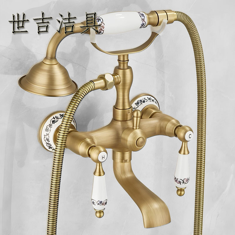 Bathroom Manufacturer European Antique Shower Head Blue and White Porcelain Simple Shower Head Small Shower Head Bathroom Bathtub Set