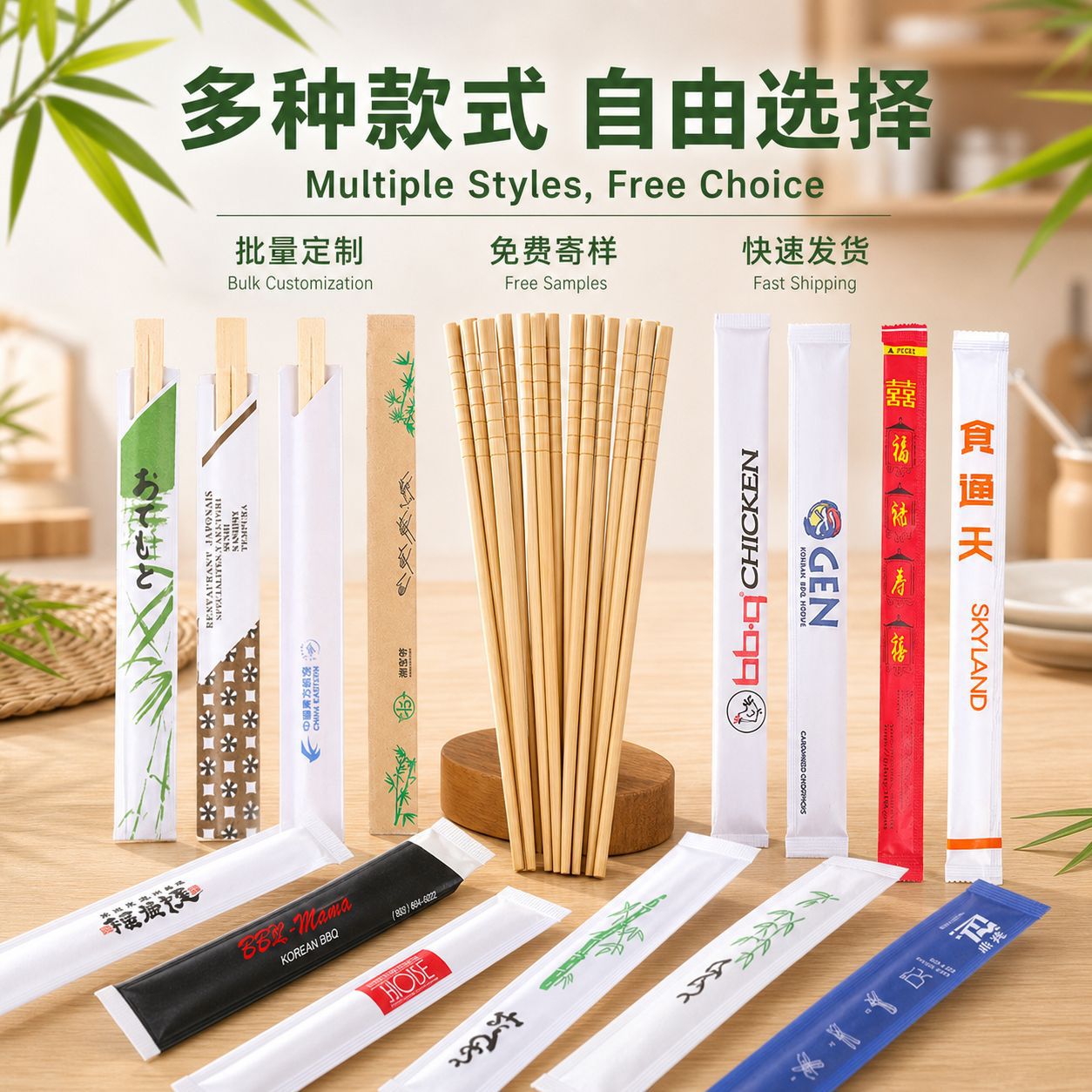 Disposable chopsticks, thickened and lengthened, one-piece twin bamboo chopsticks, food-grade, individually packaged, high-end, hygienic chopsticks for home use
