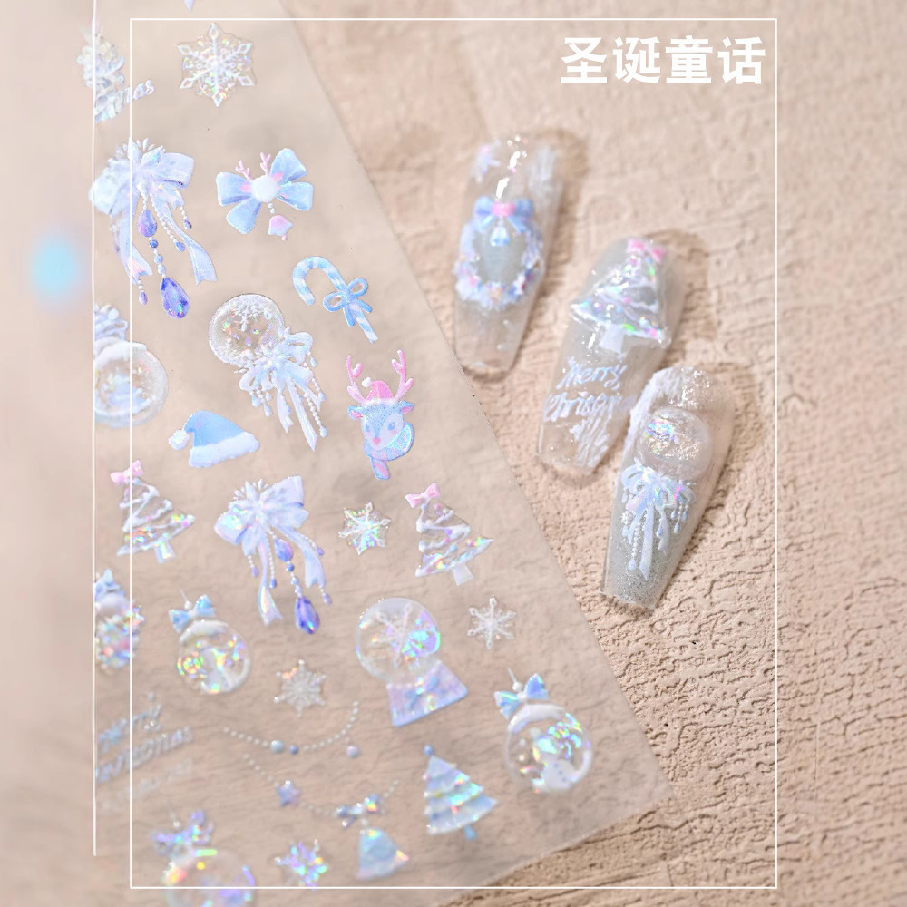 Nuevo cuento de hadas de Navidad relieve conchas luz bola de Navidad muñeco de nieve copo de nieve árbol de Navidad arco pegatinas de alce transfronterizas