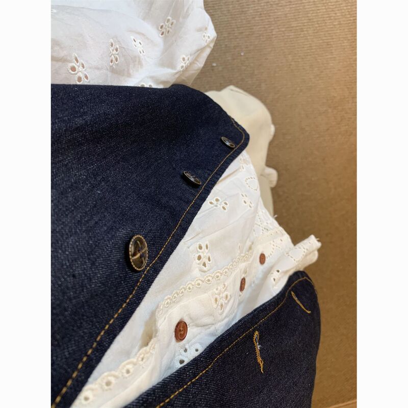 韩系复古早秋穿搭一整套牛仔马甲背心女+绣花衬衫+垂直宽松感裤子|undefined