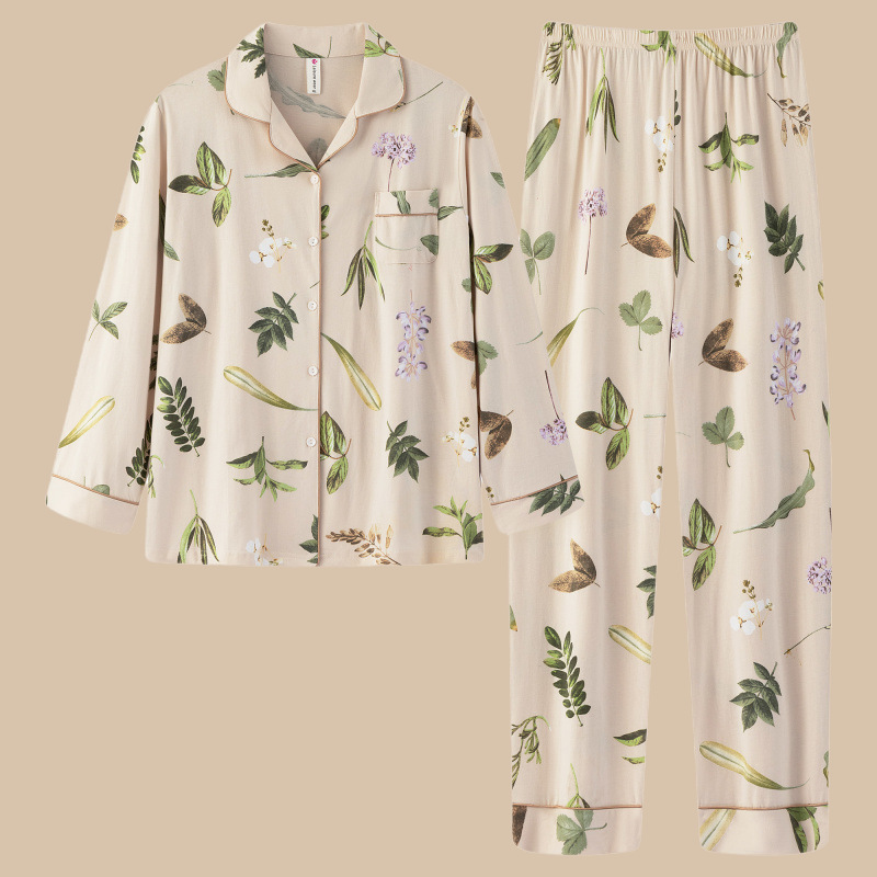 Nuevo algodón madres pijamas mujeres de otoño primavera y otoño de manga larga tamaño grande delgado se puede usar fuera conjunto de ropa de casa