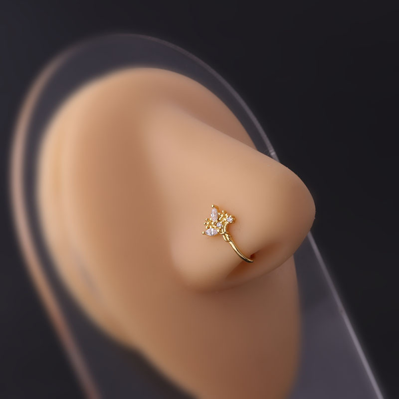 New Micro Inlaid Zircon Nasal Splint Fake Nose Ring Non-Piercing Puncture Nose Studs