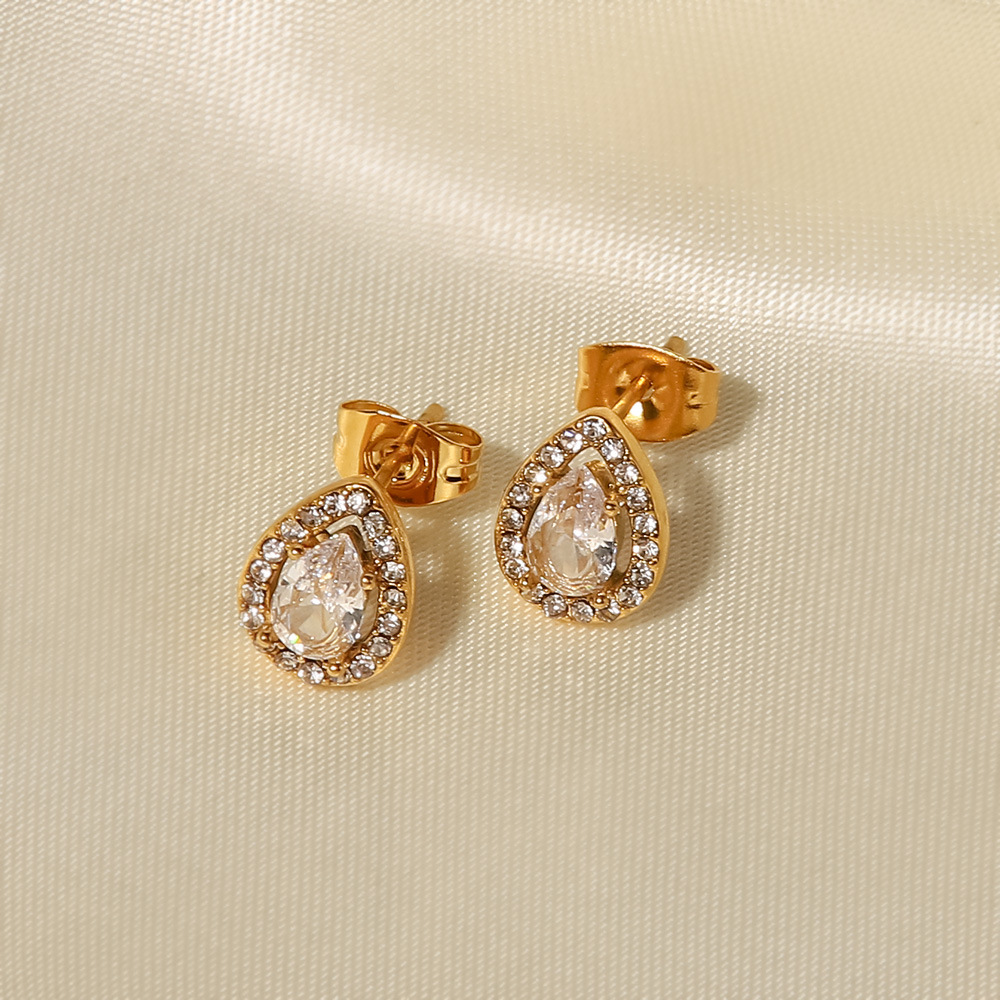 Fashion Water Droplets Stainless Steel Ear Studs Plating Inlay Zircon Stainless Steel Earrings 1 Pai