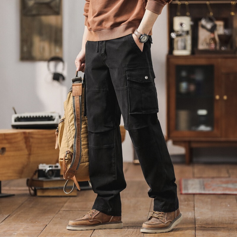 New Cross-Border Men's Pants, Washed Cotton Multi-Pocket Cargo Pants, Men's Autumn and Winter Thick Casual Jogger Pants for Youth