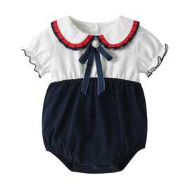 婴儿包屁衣夏季女宝宝蝴蝶结三角哈衣新生儿学院风满月百天服