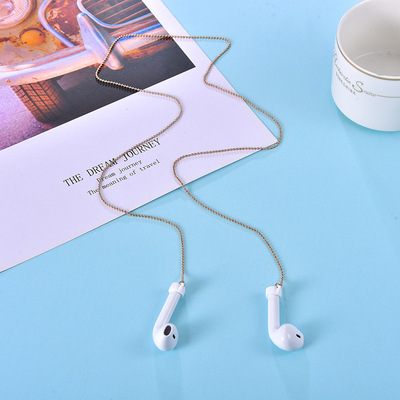 欧美跨境钛钢无线耳机链金属简约蓝牙耳机链条挂脖防丢防掉眼镜链